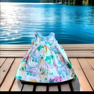 In Stitches Toddler Girls Spring White Blue  Floral Dress Collar 2 Vintage USA